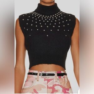 Alessandra Rich Black Embellished Sleeveless Knit Sweater